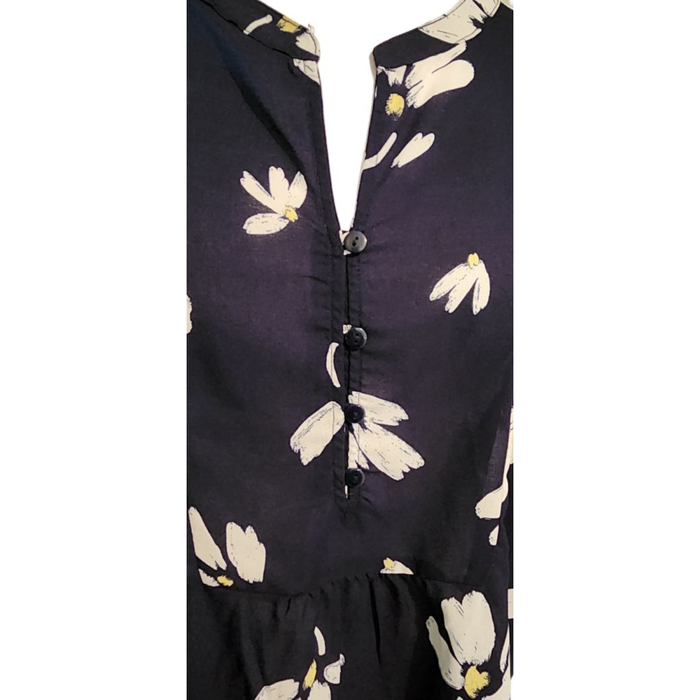 Liz Claiborne XL Navy Blue Floral Blouse Long Sleeve Tie Cuffs Button Front Boho - Picture 6 of 13